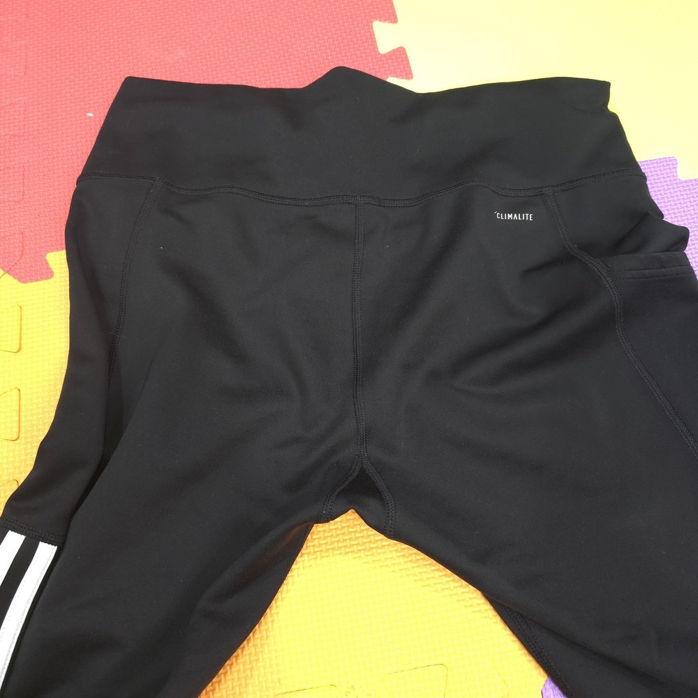 Adidas Women's Climalite 3-Stripe Leggings Black High Waisted Pockets Size L EUC - Picture 8 of 11
